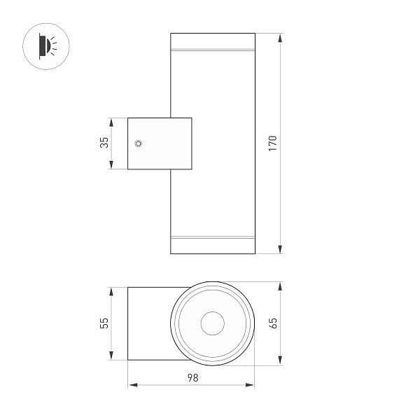 Светильник LGD-RAY-WALL-TWIN-R65-2x9W Day4000 (GR, 23 deg, 230V) (Arlight, IP65 Металл, 3 года) Lednikoff