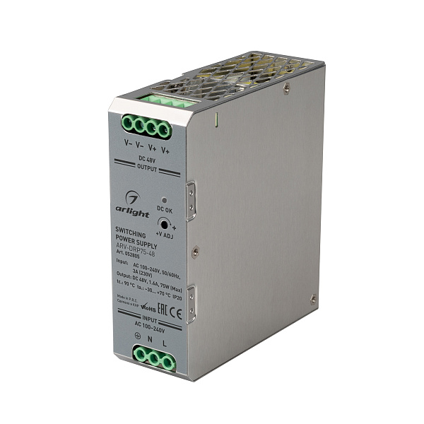 Блок питания ARV-DRP75-48 (48V, 1.6A, 75W) (Arlight, IP20 Металл, 5 лет) Lednikoff