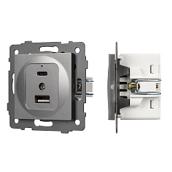 Механизм USB розетки SCT-MUAC-PL-GR-V (5V, 3A, QC4) (Arlight, -)