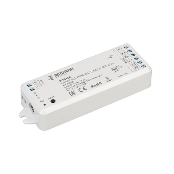 INTELLIGENT ARLIGHT Диммер SMART-SET-PWM-105-52-MULTI-SUF White (12-24V, 5x3A, ПДУ RING 10кн, 2.4G) (IARL, IP20 Пластик, 5 лет) Lednikoff