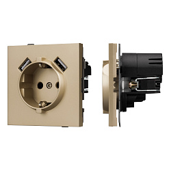 Механизм розетки с USB зарядкой SCT-TENDO-MUAA-SFPL-GD (230V, 16A) (Arlight, Матовый песочный)