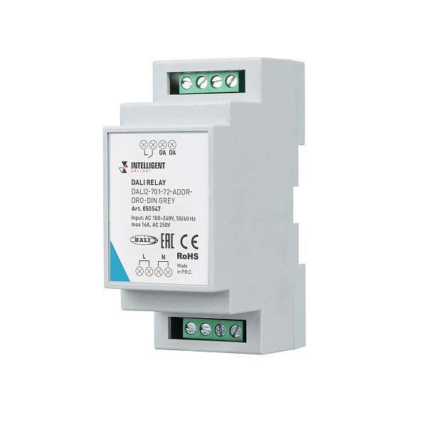 INTELLIGENT ARLIGHT Релейный модуль DALI2-701-72-ADDR-DRO-DIN Grey (230V, 1x16A) (IARL, DIN-рейка) Lednikoff