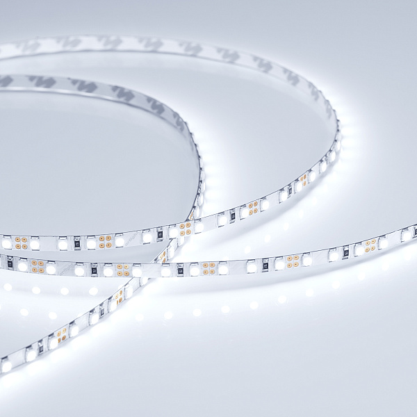 Светодиодная лента RT-A120-5mm 12V Cool 8K (9.6 W/m, IP20, 2835, 5m) (Arlight, 9.6 Вт/м, IP20) Lednikoff