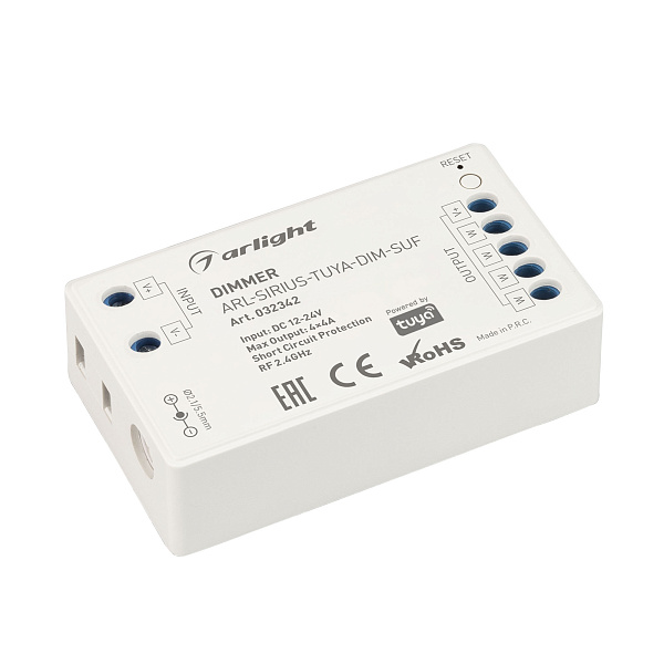 Диммер ARL-SIRIUS-TUYA-DIM-SUF (12-24V, 4x4A, 2.4G) (Arlight, IP20 Пластик, 3 года) Lednikoff