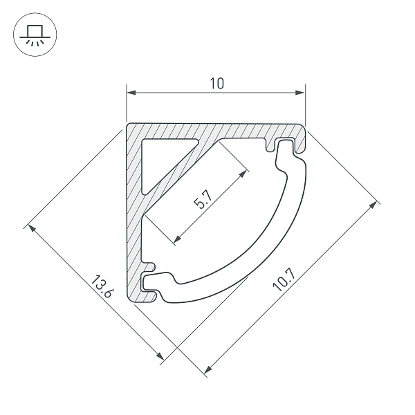 Профиль ARH-KANT-H10-2000 ANOD (Arlight, Алюминий) Lednikoff