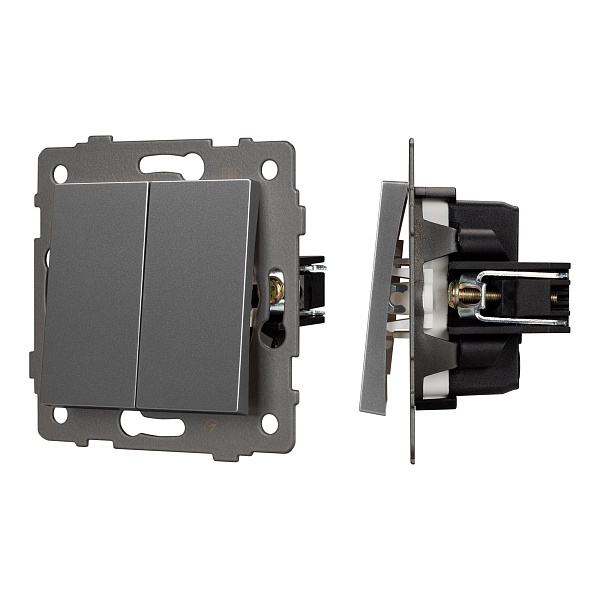 Механизм выключателя двухклавишный проходной SWT-MKP2-PL-GR-V (250V, 10A) (Arlight, -) Lednikoff