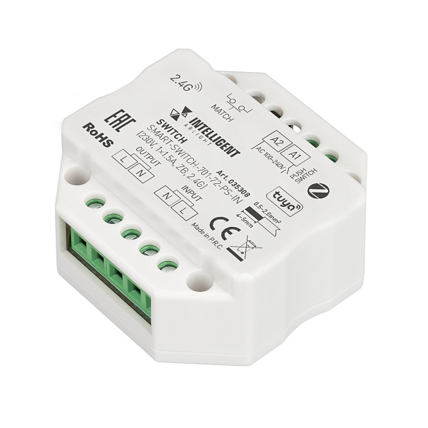 INTELLIGENT ARLIGHT Релейный модуль SMART-SWITCH-701-72-PS-IN (230V, 1x1.5A, ZB, 2.4G) (IARL, Пластик) Lednikoff