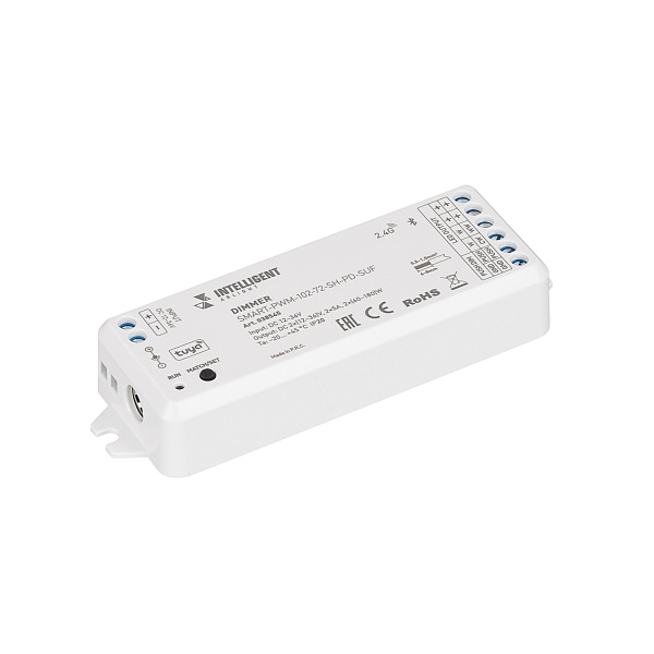 INTELLIGENT ARLIGHT Диммер SMART-PWM-102-72-SH-PD-SUF (12-36V, 2x5A, TUYA BLE, 2.4G) (IARL, IP20 Пластик, 5 лет) Lednikoff