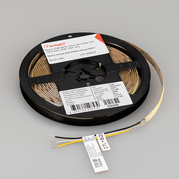 Светодиодная лента COB-X576-10mm 24V White-MIX (16.5 W/m, IP20, CSP, 5m) (Arlight, Изменяемая ЦТ) Lednikoff