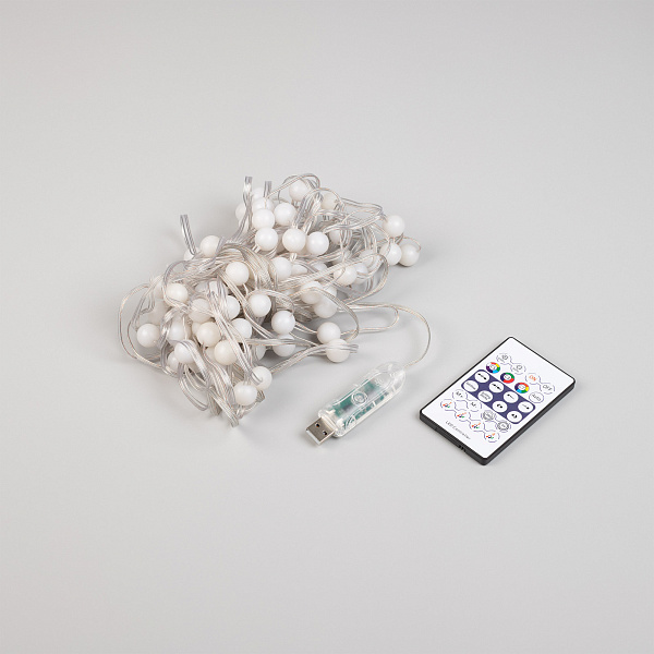 Светодиодная гирлянда ARD-BEAD-HOME-10000-CLEAR-100LED RGB (5V, USB, ПДУ) (Ardecoled, IP20 Пластик) Lednikoff