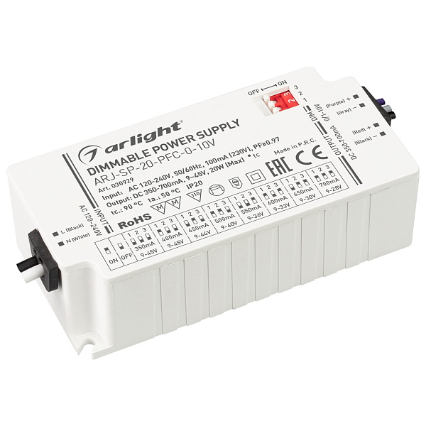 Блок питания ARJ-SP-20-PFC-0-10V (20W, 350-700mA) (Arlight, IP20 Пластик, 5 лет) Lednikoff