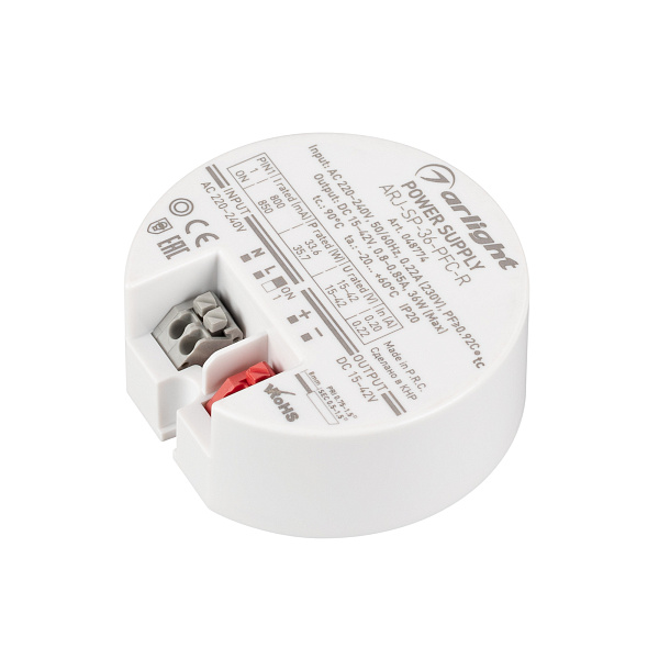 Блок питания ARJ-SP-36-PFC-R (36W, 15-42V, 0.8-0.85A) (Arlight, IP20 Пластик, 5 лет) Lednikoff