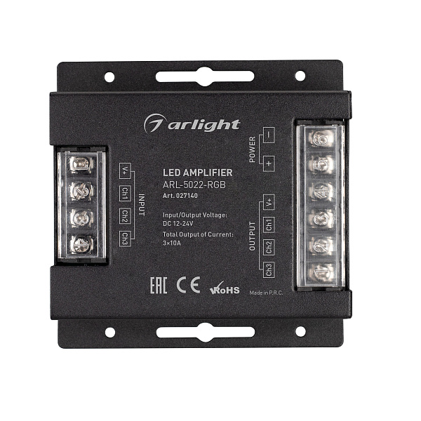 Усилитель ARL-5022-RGB (12-24V, 3x10A, 360-720W) (Arlight, IP20 Металл, 3 года) Lednikoff