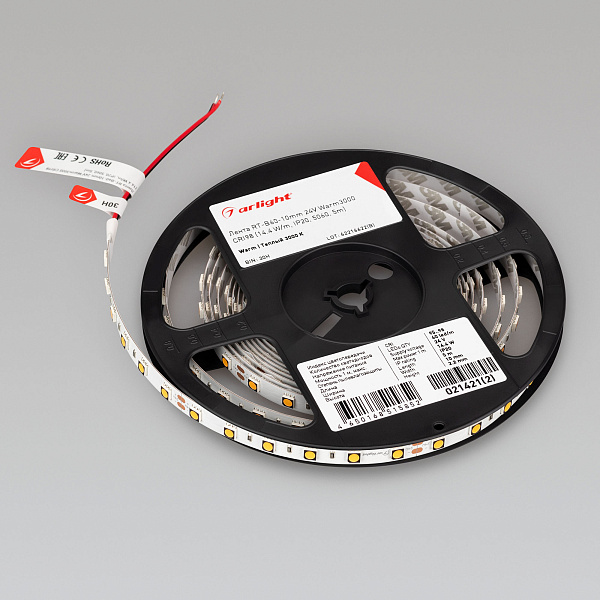 Светодиодная лента RT-B60-10mm 24V Warm3000 CRI98 (14.4 W/m, IP20, 5060, 5m) (Arlight, Открытый) Lednikoff