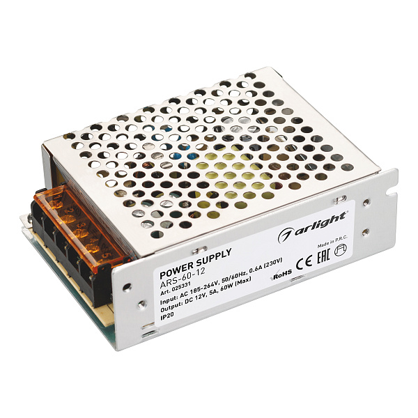 Блок питания ARS-60-12 (12V, 5A, 60W) (Arlight, IP20 Сетка, 2 года) Lednikoff