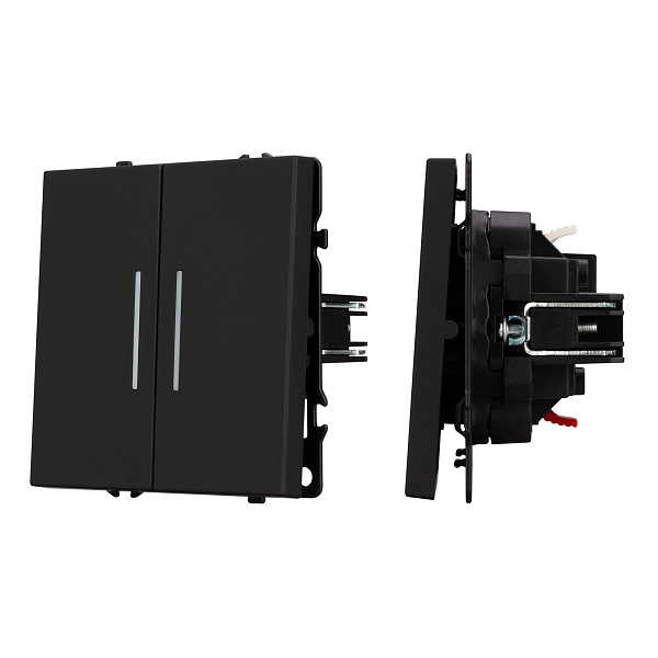 Механизм выключателя двухклавишный непроходной LED SWT-NOBE-MK02-SFPL-L-BK (230V, 10A) (Arlight, Черный оникс) Lednikoff