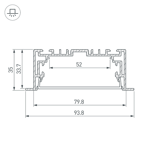 Профиль с экраном S2-LINIA94-F-2500 ANOD+OPAL (Arlight, Алюминий) Lednikoff