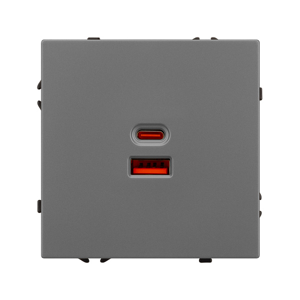 Механизм розетки с быстрой USB зарядкой SCT-NOBE-MUAC-SFPL-FC-GR (65W, QC3) (Arlight, Серый базальт) Lednikoff