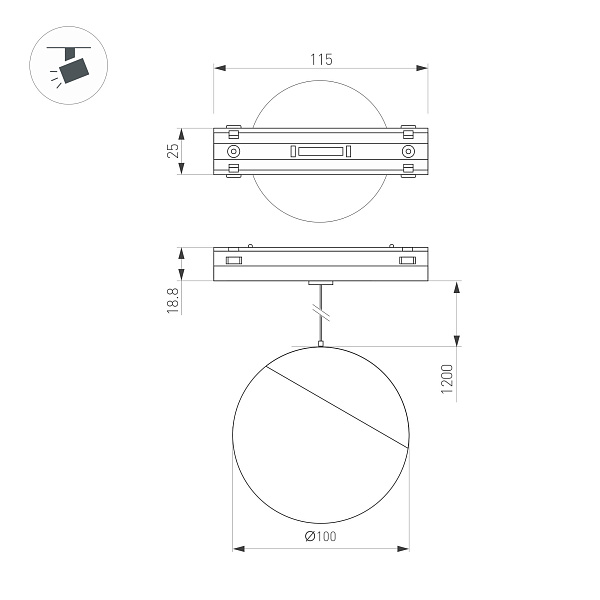 Светильник MAG-VIBE-EMISFERO-HANG-R100-6W Warm3000 (BK, 130 deg, 48V) (Arlight, IP20 Металл, 5 лет)