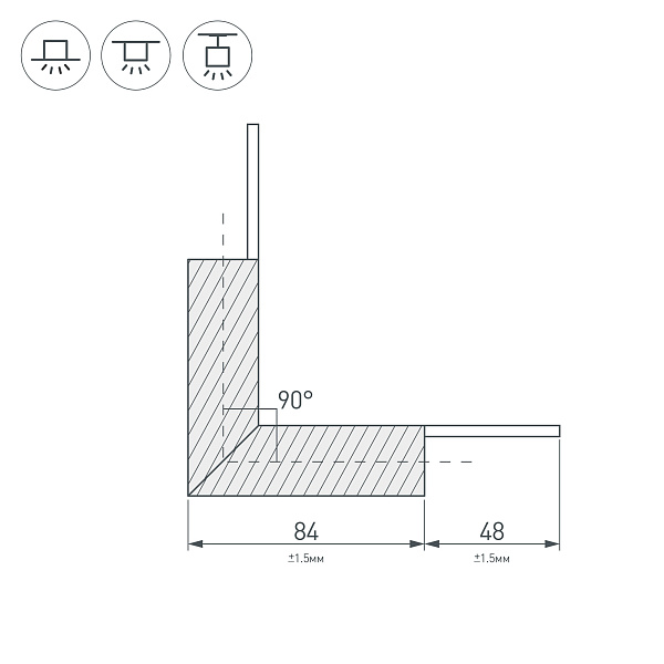 Угол PLS-LOCK-H25-L90N внутренний (с экраном MAT-L) (Arlight, Металл) Lednikoff