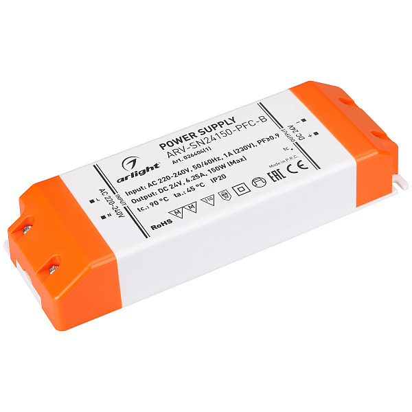 Блок питания ARV-SN24150-PFC-B (24V, 6.25A, 150W) (Arlight, IP20 Пластик, 3 года) Lednikoff