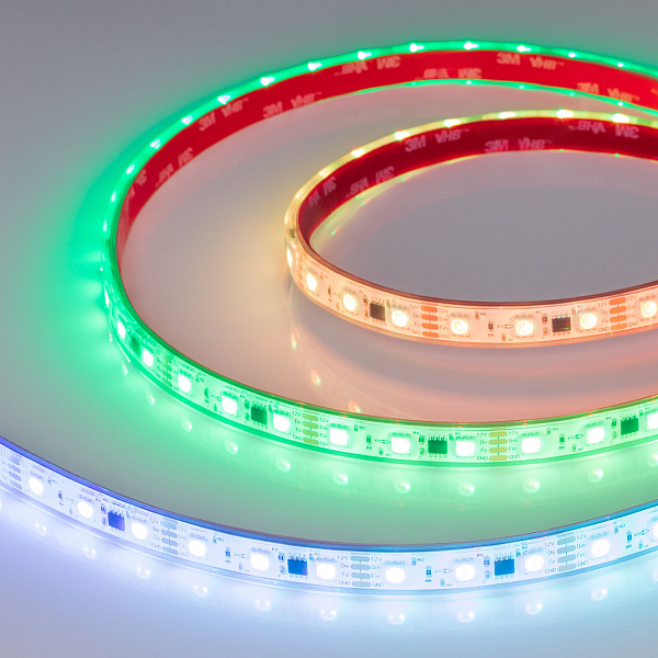 Светодиодная лента герметичная SPI-PFS-B60-12mm 12V RGB-PX3-BPT (12 W/m, IP68, 5060, 5m) (Arlight, бегущий огонь) Lednikoff