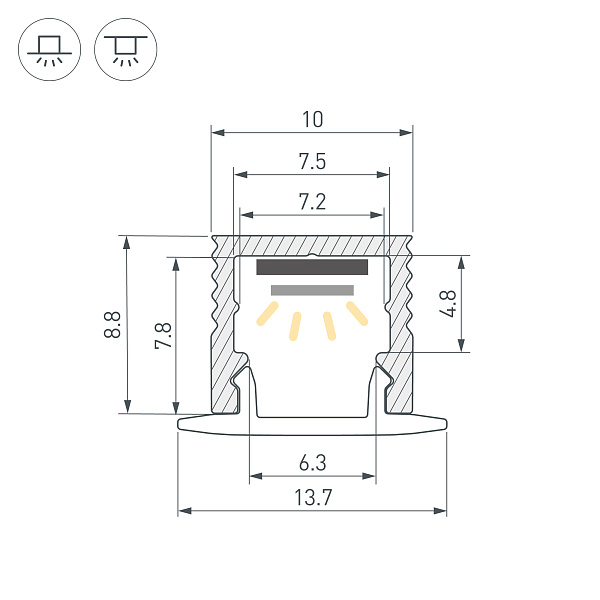 Профиль SL-MINI-10-3000 ANOD (Arlight, Алюминий) Lednikoff