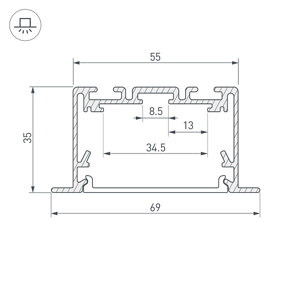 Профиль S2-LINIA69-F-2500 SEAMLESS ANOD (Arlight, Алюминий) Lednikoff