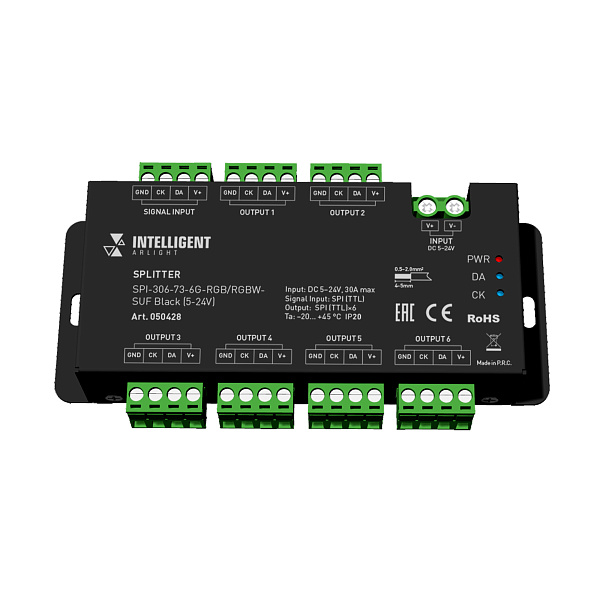 INTELLIGENT ARLIGHT Сплиттер SPI-306-73-6G-RGB/RGBW-SUF Black (5-24V) (IARL, IP20 Металл, 5 лет) Lednikoff