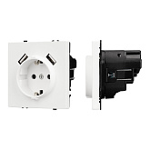 ARL NOBE Розетка зк со шторками с USB тип А+А софт-тач белый кварц SCT-MUAA-SFPL-WH (250V, 16A) (Arlight, -)