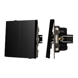 Механизм выключателя двухклавишный непроходной SWT-TENDO-MK02-PL-BK (230V, 10A) (Arlight, Черный)