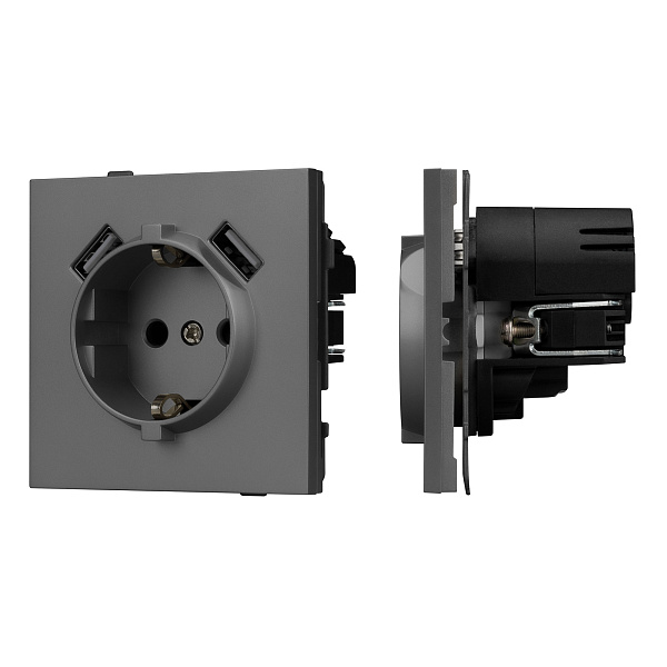 Механизм розетки с USB зарядкой SCT-TENDO-MUAA-SFPL-GR (230V, 16A) (Arlight, Матовый графитовый) Lednikoff