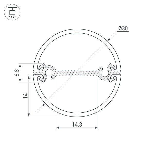 Профиль ROUND-D30-DUAL-2000 ANOD (Arlight, Алюминий) Lednikoff