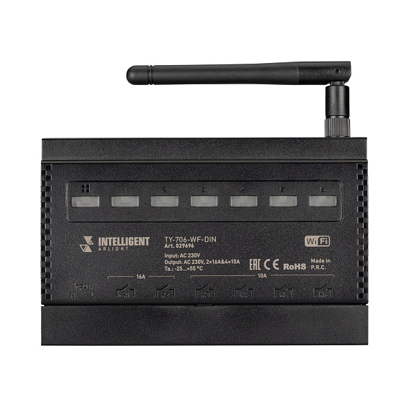 INTELLIGENT ARLIGHT Релейный модуль TY-706-WF-DIN (230V, 2х16A + 4х10А) (IARL, IP20 Пластик, 3 года) Lednikoff