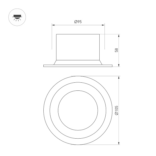 Светильник MS-DROP-BUILT-R105-14W Warm3000 (WH, 85 deg, 230V) (Arlight, IP54 Металл, 5 лет) Lednikoff