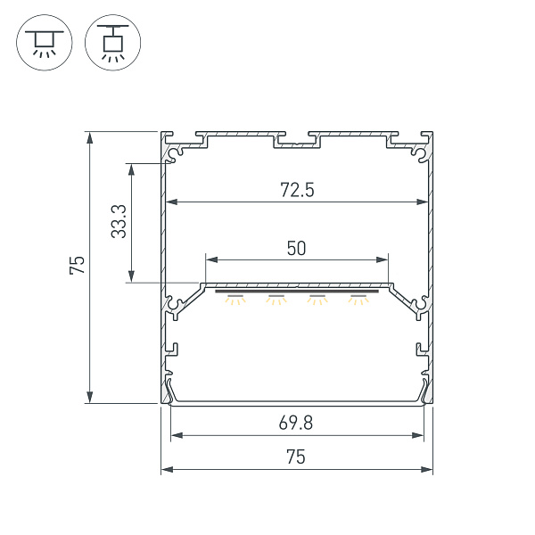 Профиль LINE-M-7575-2500 WHITE (Arlight, Алюминий) Lednikoff