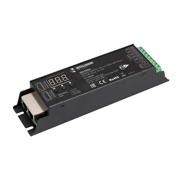 INTELLIGENT ARLIGHT Декодер SMART-DMX512-305-63-RDM-SUF Black (12-48V, 5x4A, RJ-45) (IARL, IP20 Металл, 5 лет) Lednikoff
