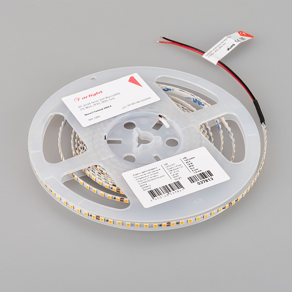 Светодиодная лента RT-A160-5mm 24V Warm3000 (15 W/m, IP20, 2835, 5m) (Arlight, Открытый) Lednikoff