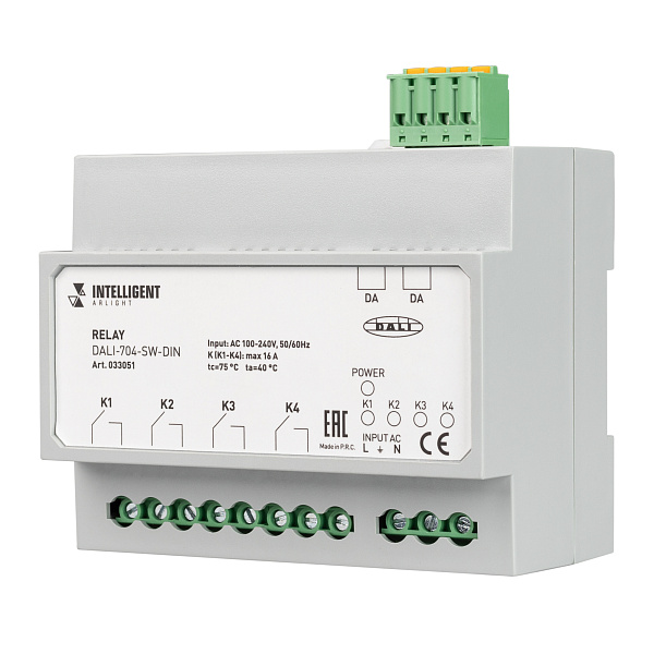 INTELLIGENT ARLIGHT Релейный модуль DALI-704-SW-DIN (BUS, 4х16A) (IARL, IP20 Пластик, 3 года) Lednikoff