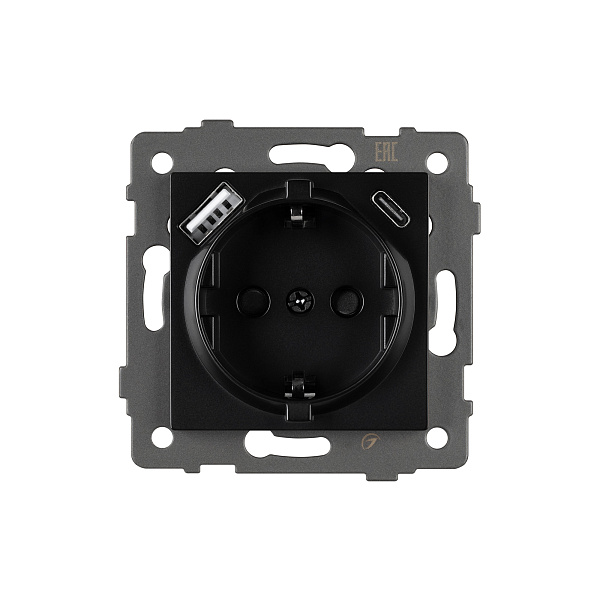 Механизм розетки с USB зарядкой SCT-MUAC-PL-BK-V (250V, 16A) (Arlight, -) Lednikoff