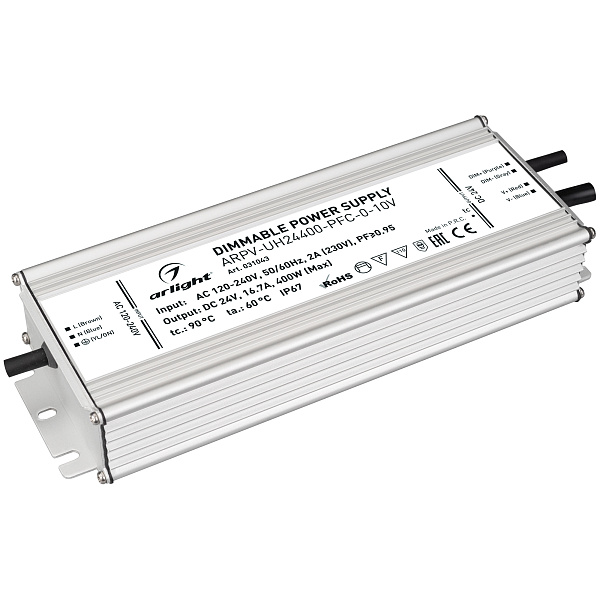 Блок питания ARPV-UH24400-PFC-0-10V (24V, 16.7A, 400W) (Arlight, IP67 Металл, 7 лет) Lednikoff
