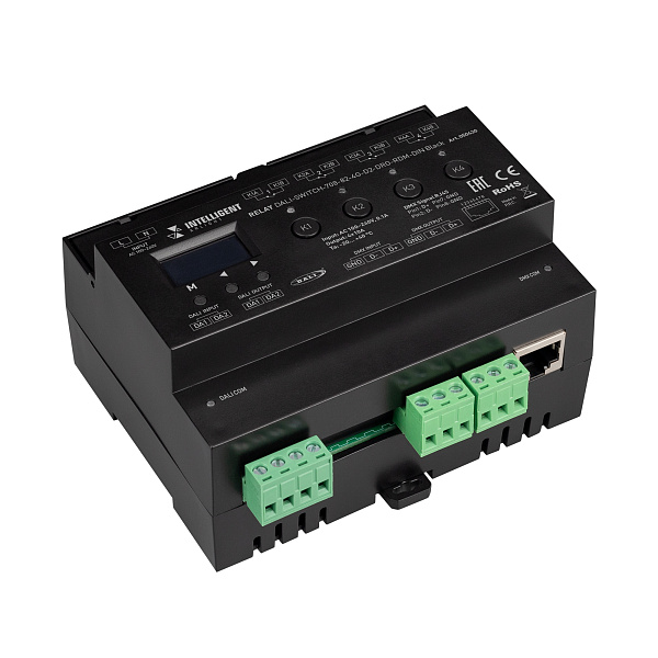 INTELLIGENT ARLIGHT Релейный модуль DALI-SWITCH-708-82-4G-D2-DRO-RDM-DIN Black (230V, 4x10A, DMX512) (IARL, IP20 Пластик, 5 лет) Lednikoff