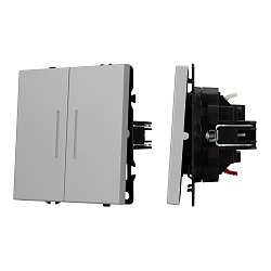 ARL NOBE Выключатель звонковый 2 кл подсветка софт-тач никель SWT-MKR2-SFPL-L-IS (250V, 10A) (Arlight, -)