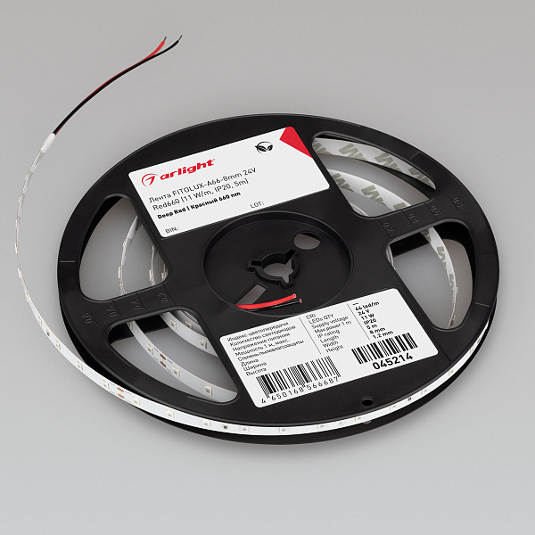 Светодиодная лента FITOLUX-A66-8mm 24V Red660 (11 W/m, IP20, 5m) (Arlight, Открытый) Lednikoff