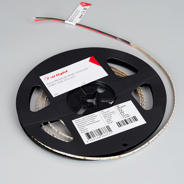 Светодиодная лента MICROLED-M182-3.5mm 24V Warm3500 (7 W/m, IP20, 2216, 5m) (Arlight, узкая) Lednikoff