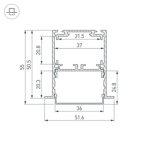 Профиль SL-LINIA52-3L-F-2000 ANOD (Arlight, Алюминий) Lednikoff