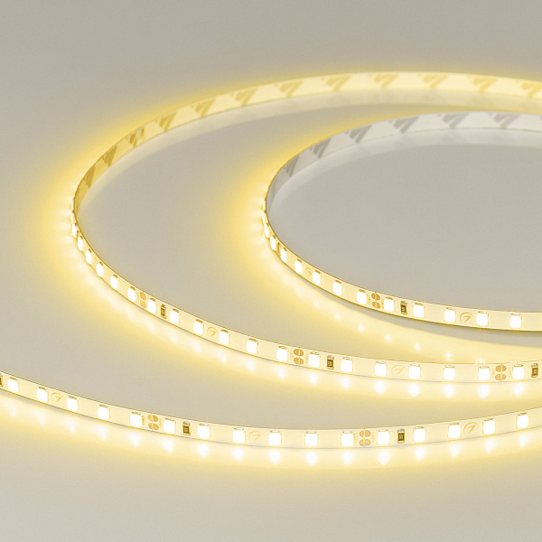 Светодиодная лента RT-A120-5mm 24V Yellow (9.6 W/m, IP20, 2835, 5m) (Arlight, узкая) Lednikoff