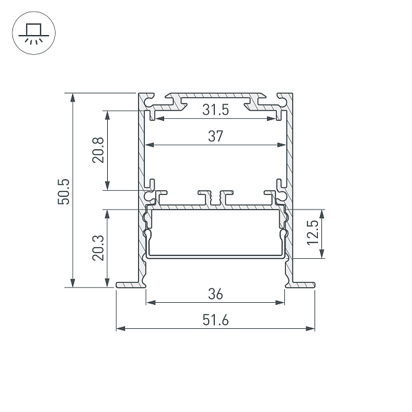 Профиль SL-LINIA52-3L-F-2000 ANOD (Arlight, Алюминий) Lednikoff