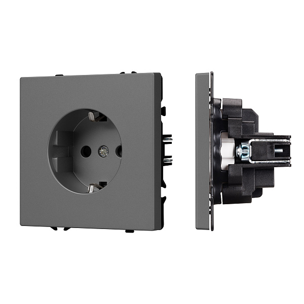 ARL NOBE Розетка зк со шторками софт-тач серый базальт SCT-MEU-SFPL-GR (250V, 16A) (Arlight, -) Lednikoff