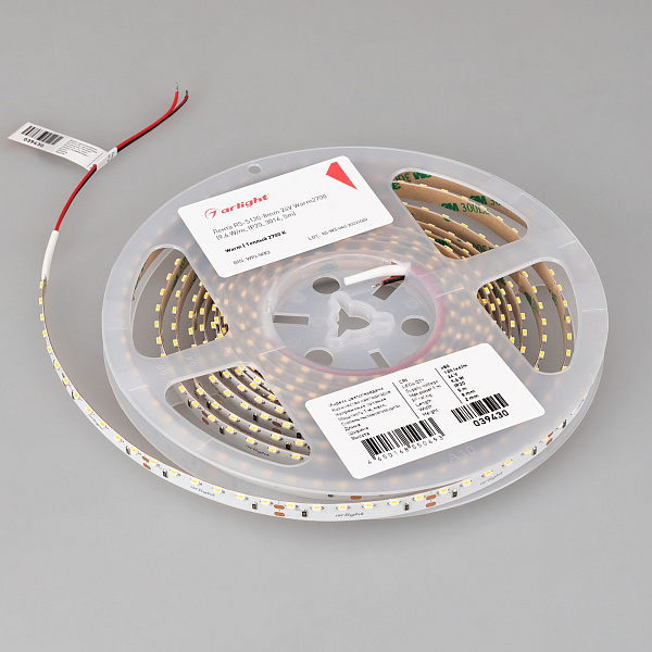 Светодиодная лента RS-S120-8mm 24V Warm2700 (9.6 W/m, IP20, 3014, 5m) (Arlight, боковое свечение) Lednikoff